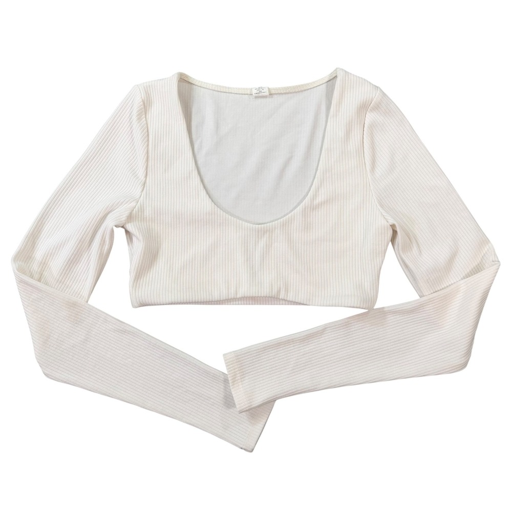 Alo Yoga Womens Ribbed Long Sleeve Crop Top White Size XS